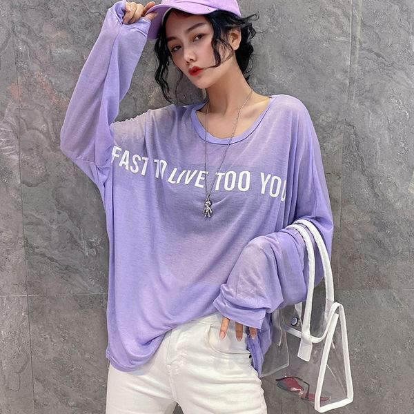 

2020 тонкий длинный рукав потерять футболку топ сексуальная перспектива пуловеры пуловеры солнцезащитный крем одежды для женщин, White