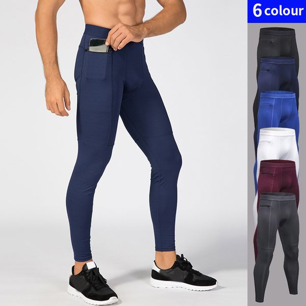 

design new zipper pocket pants for men quick dry jogging gym fitness clothing training sport trouser running leggings, Black;blue