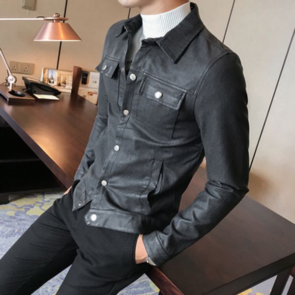 

2019 мужская новая осень и зима корейская кожаная куртка однобортный лацкан куртка мода повседневная молодежная бейсбольная форма, Black;brown