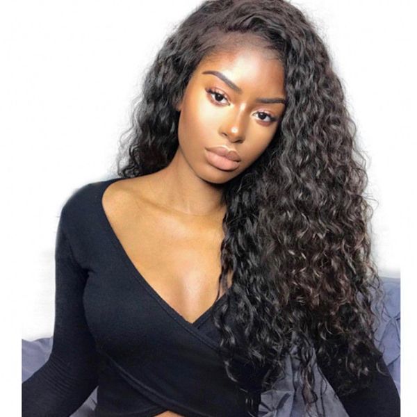 

kinky curly lace front human hair wigs for women brazilian virgin hair glueless lace wig pre-plucked with baby hair, Black;brown