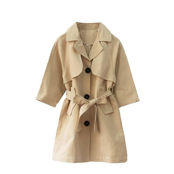 

dfxd england style teen girls long trench coat fashion cotton single-breasted khaki trench outwear for 3-10years, Blue;gray