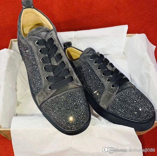 

designer shoes for man women red bottom junior rhinestone strass flat sneakers genuine leather fashion paris dress shoes with b, Black
