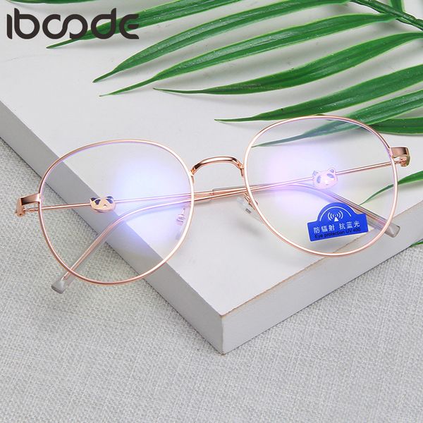 

iboode panda glasses frame fashion anti blue rays round flat mirror women men versatile eyeglasses antifatigue computer eyewear, Silver
