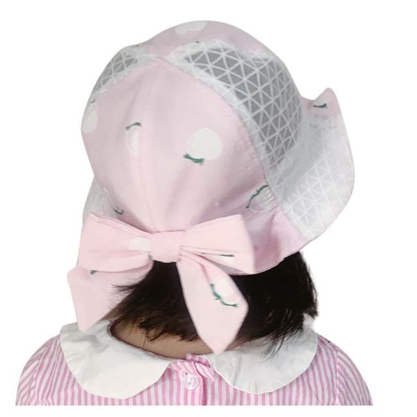 

kids children summer bow breath fruit print sun princess protection bucket hat baby cute sunscreen casual outdoor caps, Yellow