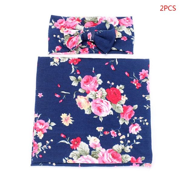 

2 pcs/set fashion baby bow-knot hair band printed wrapping towel set kids headband swaddle pgraphy props