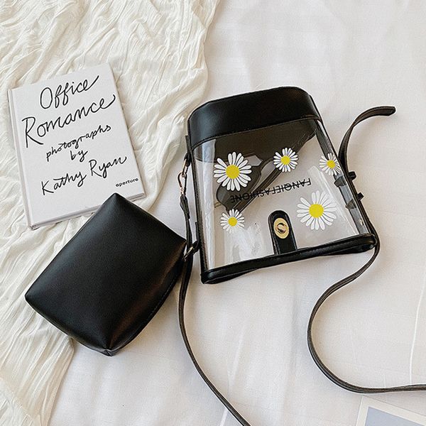 

casual little flower summer bag pvc handbag women messenger bags jelly bags for girls shopping tote composition bag black