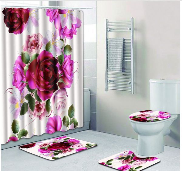 

bathroom set 4pcs sea style non slip toilet polyester cover mat set bathroom shower curtain home decor rideau de douche 9.apr.26