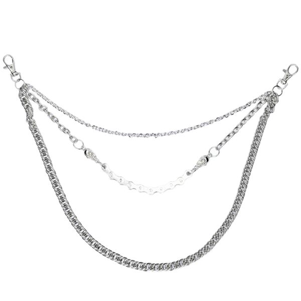 

men 3 layer rock pants punk diy skull cool metal trousers chainÂ silver long