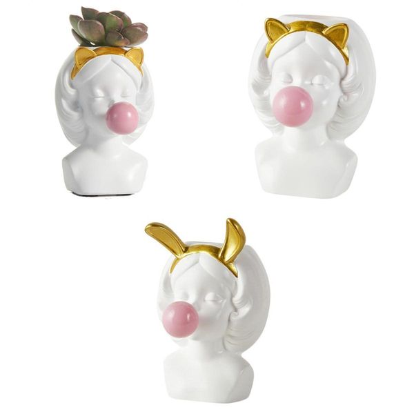 

3x girl flower pot succulent planter pot pen holder white with