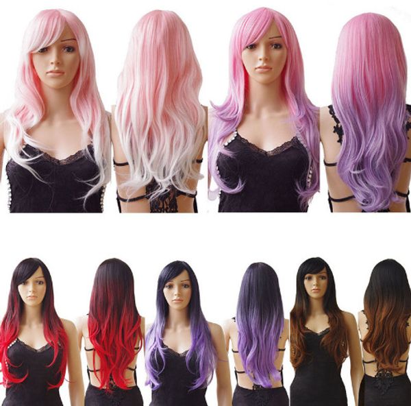 

европа и америка косплей париков европейских и американских париков крашеные градиент длинные вьющиеся волосы, Black