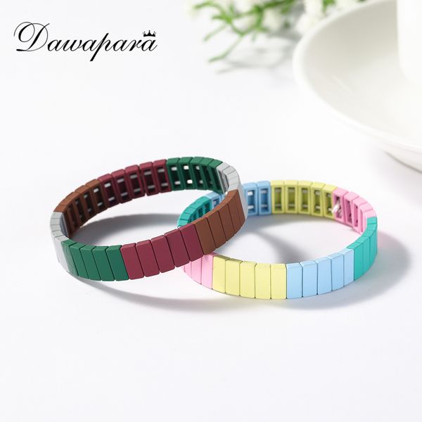 

dawapara fashion bohemian enamel alloy elastic bracelet paint beaded geometric pulseras bangle jewelry for women accessories, Black