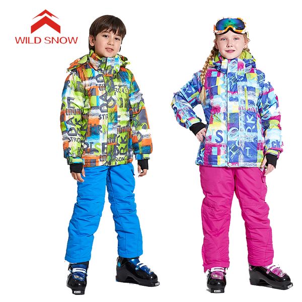 

wildsnow boys girls' winter ski suits outdoor waterproof skiing snowboarding camping hiking kids child ski jackets + pants mi021