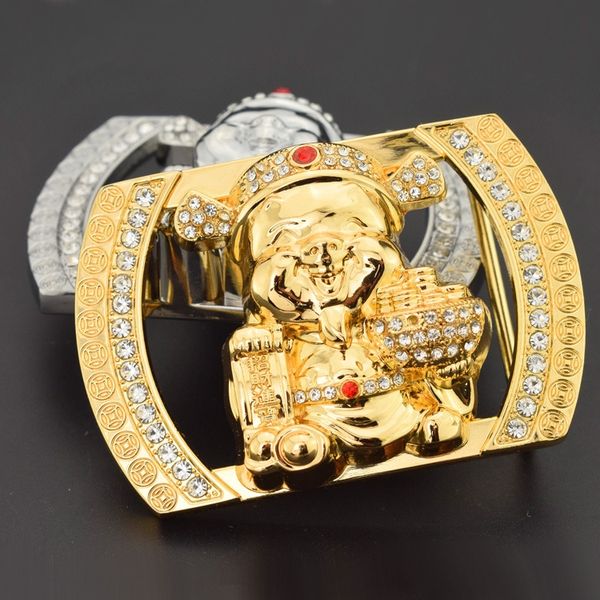 

alloy smooth buckle diamond men's belt buckle belt business casual men's trousers head god of wealth diamond, Slivery;black