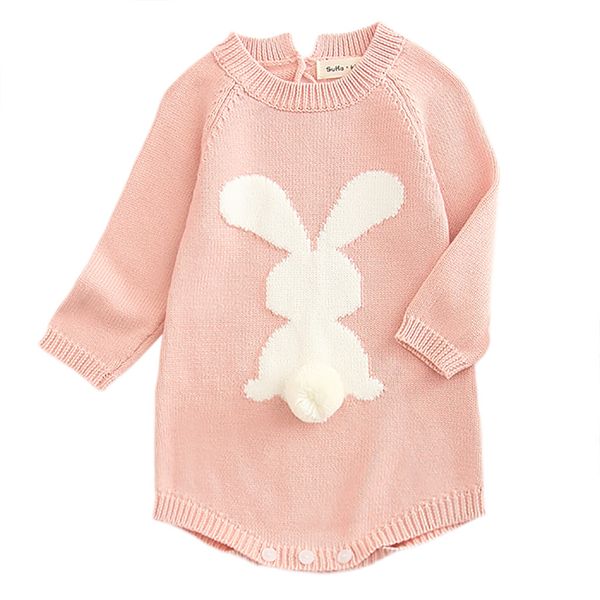 

новорожденного baby girl мультфильм вязание кролик pom свитер топы romper трико, White