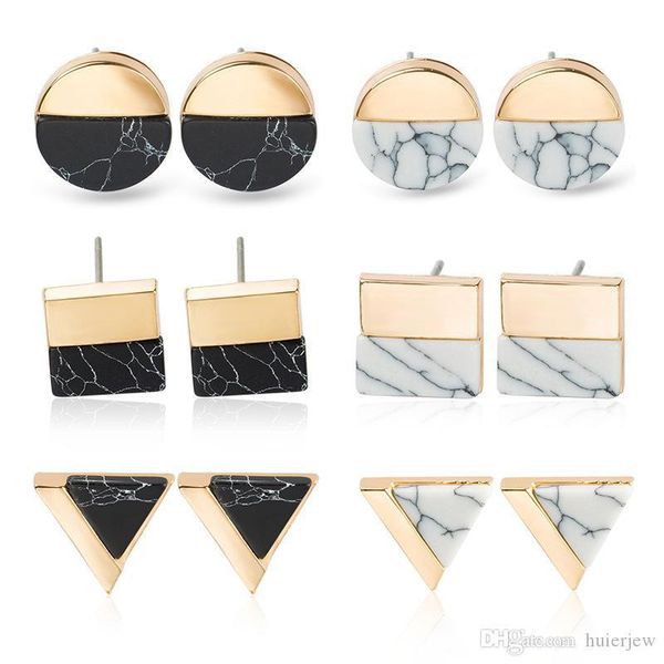 

geometric earring round square triangle white kpop marble stone earrings beautifully luxury jewelry simple round natural stone earrings, Golden;silver