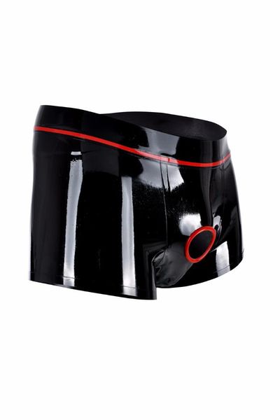 

men latex boxer with trims ring hole customized, Black;white
