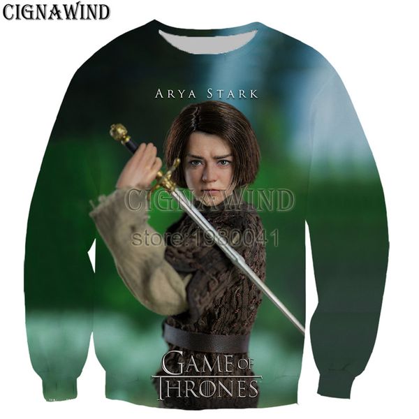 

new harajuku tv arya stark 3d printed funny sweatshirts fashion men/women tracksuits streetwear pullovers, Black