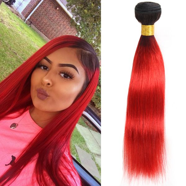 Acquista Parrucca Ombre Capelli Umani Tesse Dal Nero Al Rosso Caldo 1 Bundle Capelli Lisci Vergine Peruviana 100g Estensione Dei Capelli Bicolore A