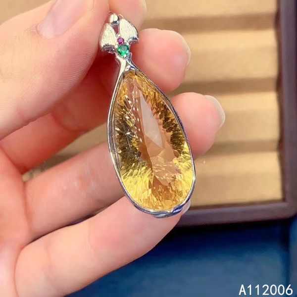 

kjjeaxcmy fine jewelry 925 sterling silver inlaid citrine pendant large gemstone female necklace