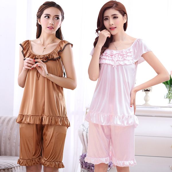 

fat plus code summer set 200 jin fat mm pajamas female summer ice silk short sleeve loose thin, Blue;gray