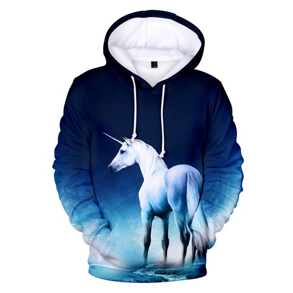 

aikeji unicorn 3d hoodie men and women lucky unicorn print sleeve long gown leisure hu di, Black