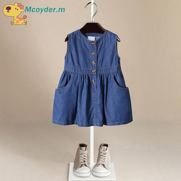 

baby girls dress summer children sleeveless denim dress infant fashion girls clothes 100% cotton kids denim, Red;yellow