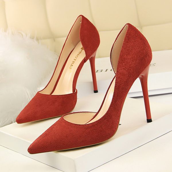 

yalnn simple thin hells high heels suede shallow pointed toe hollow daily shoes pointed toe pumps shoes woman for ladies, Black