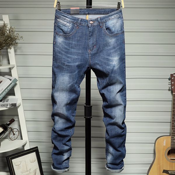 

jeans men new slim bottom trousers young elastic korean style trousers jeans for men, Blue
