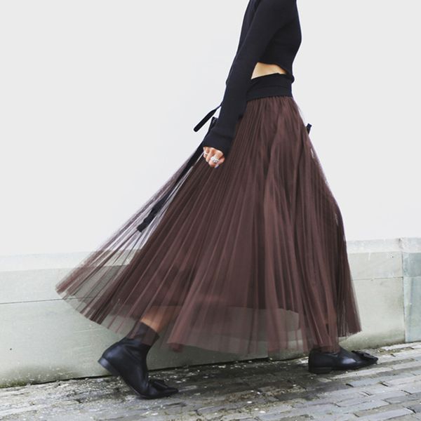 

women skirts long skirt women summer mesh long skirt female elastic waist loose big size casual womens skirts fashion new drop shipping, Black