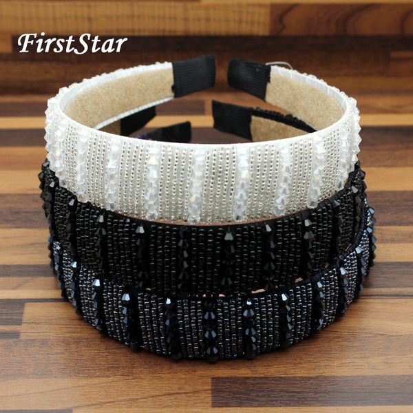 

FirstStar 30mm Wide White Black Fashion Full Crystal Beaded Headband Rhinestone Hair Hoop Girl Princess Hairband Women Headdress