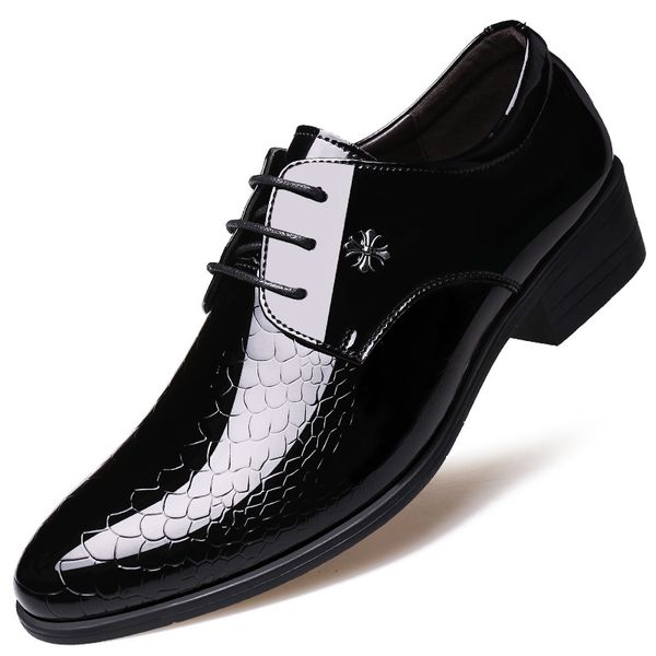 

dewmen's dress shoe snakeskin grain leather men wedding oxford shoes lace-up office suit men's casual shoes luxury italian, Black