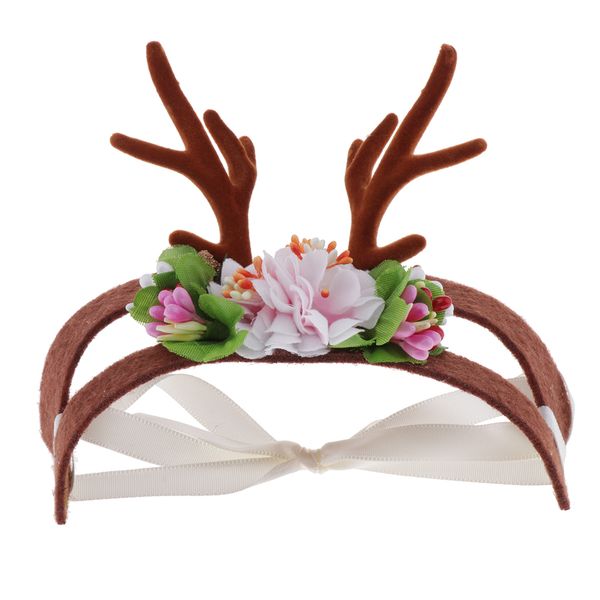

pet antlers headwear christmas puppy head decoration with silk flowers s/m