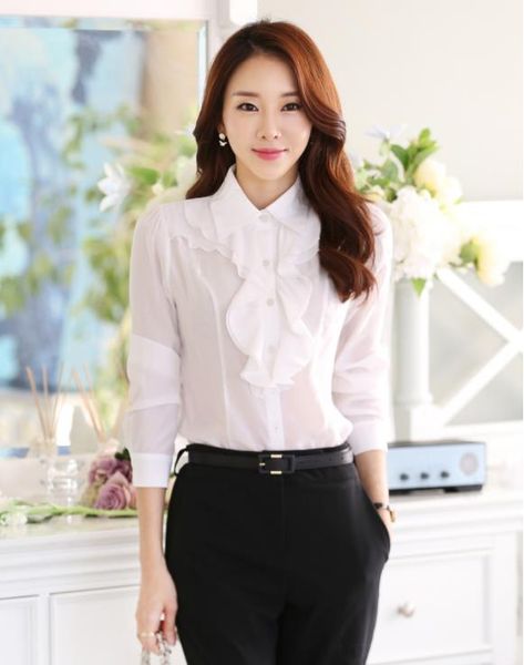 

shirt, spring and autumn, korean version, lotus leaf, lady long sleeves, professional decoration, ol bottoming shirt, White