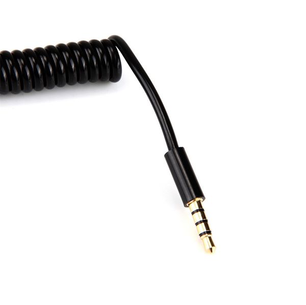 

3ft 4-pole spring coiled aux cable w/ mic gold stereo audio auxiliary cord for smartphone lapipod with 3.5mm jack y20