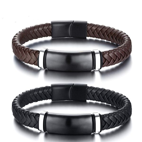 

fashion magnetic buckle bracelet men jewelry black leather bracelet male vintage simple brown bracelets bangles high quality
