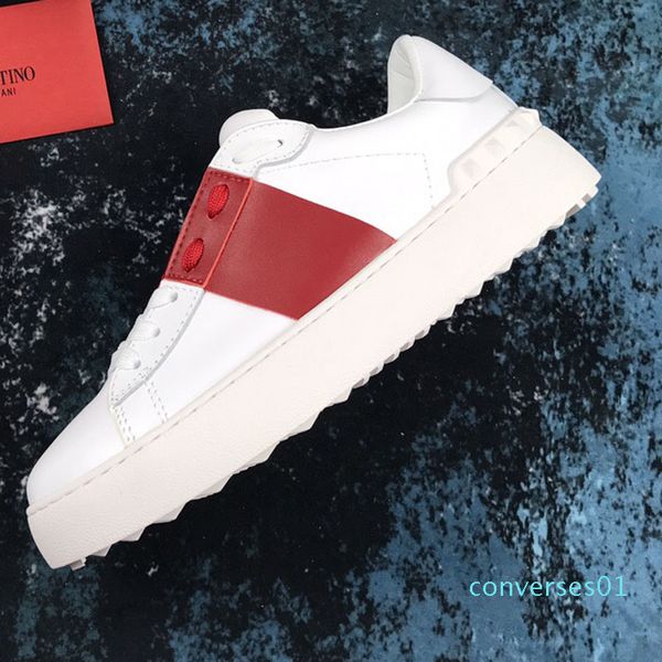 

men women fashion luxury designer shoes white leather open sneaker with blue band blu trainers sneakers shoes with box co01, Black