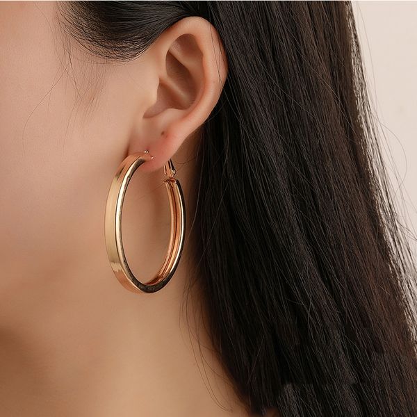 

1pair european geometric big round hoop earrings for women trendy punk gold color smooth party circle earing e260, Golden;silver