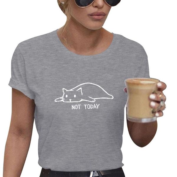 

summer women fashion short sleeve o-neck solid color cartoon cat print t-shirt casual loose slim fit comfortable t-shirts, Black;blue