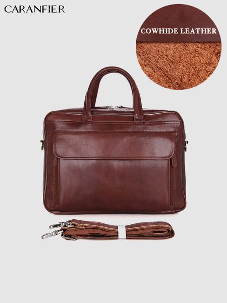 

caranfier mens briefcase genuine cowhide leather multi-function large capacity 15 inches lapbags business office handbags