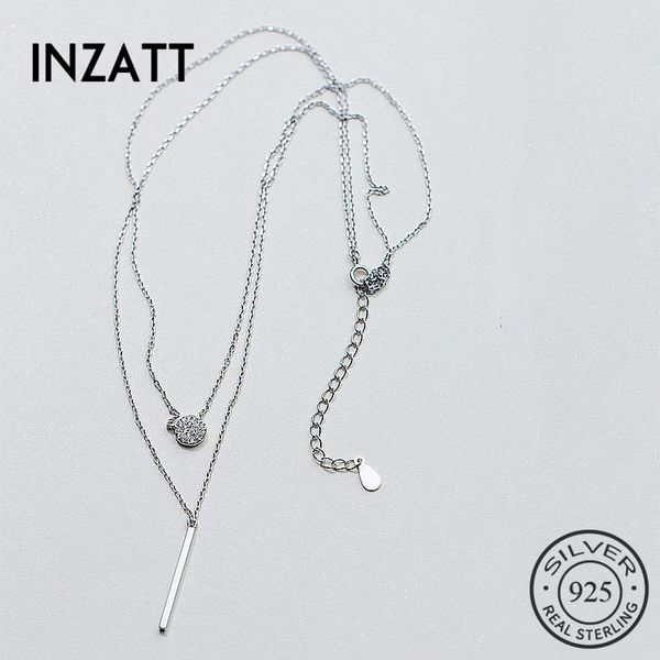 

inzatt multilayers geometric zircon round bar stick choker pendant necklace for women 925 sterling silver metal chian jewelry