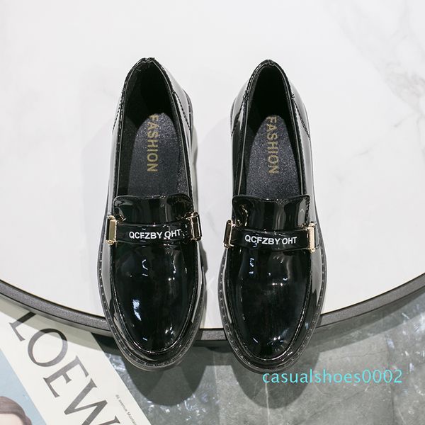 

small leather shoes women shoes single spring and autumn new autumn pea flat casual dad wild one pedal c02, Black