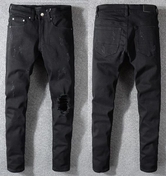 

повседневные дикие мужские дизайнерские весенние новые высококачественные мужские поп джинсы модный бутик мужские однотонные джинсы, Blue