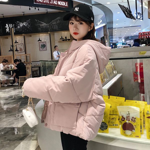 

parka mujer 2019 new winter womens jacket short cotton padded jacket hooded warm outerwear solid coat casaco feminino r1188, Black