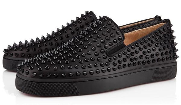 

red bottom sneakers casual shoes women low silver designer full spikes roller boat flats skateboard loafers design man woman shoe o8 d09, Black
