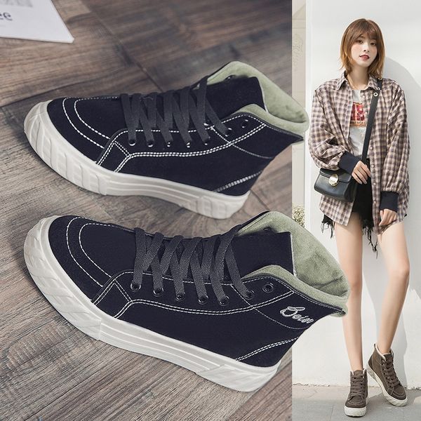 

cotton shoes women plus velvet sports winter 2019 new thick warm korean leisure joker winter shoes women sock sneakers, Black