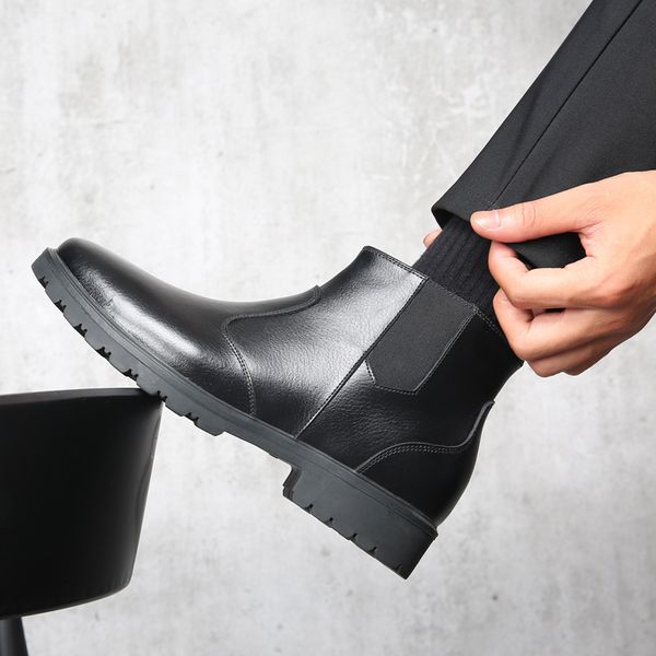 

2019 genuine leather boots men winter shoes warm plush for cold winter men ankle boots casual male footwear a1804, Black