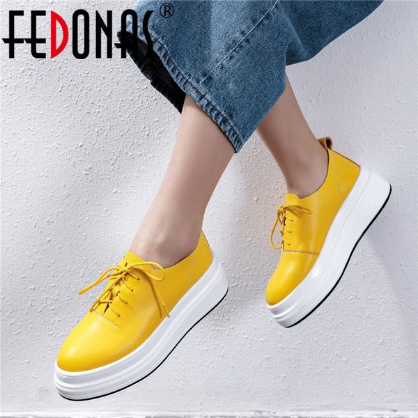 

fedonas 2020 spring quality genuine leather woemn flats cross tied platfrom casual sports shoes woman comfortable women sneakers, Black