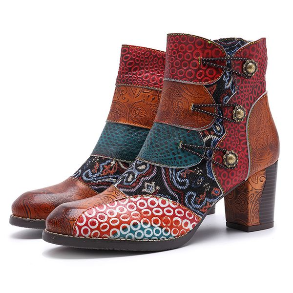 

retro style cow full grain natural leather ankle boots shoes women footwear flowers round toes riding shoes for women winter 19, Black