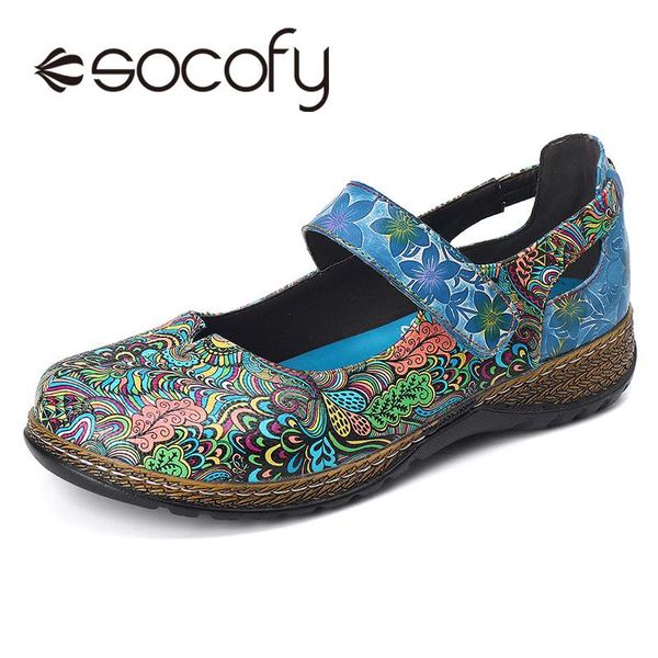 

socofy retro leather handmade cowhide sandals flower closed toe adjustable hook loop wedges shoes women shoes botas mujer 2020, Black