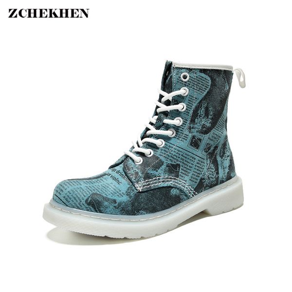 

printing genuine leather women motorcycle ankle boots wedges female boots lace up platforms autumn winter snow botas mujer, Black